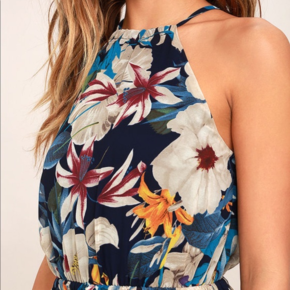 NWT Lulus Gazebo Spirit Navy Blue Floral Print Maxi Dress - Picture 2 of 8